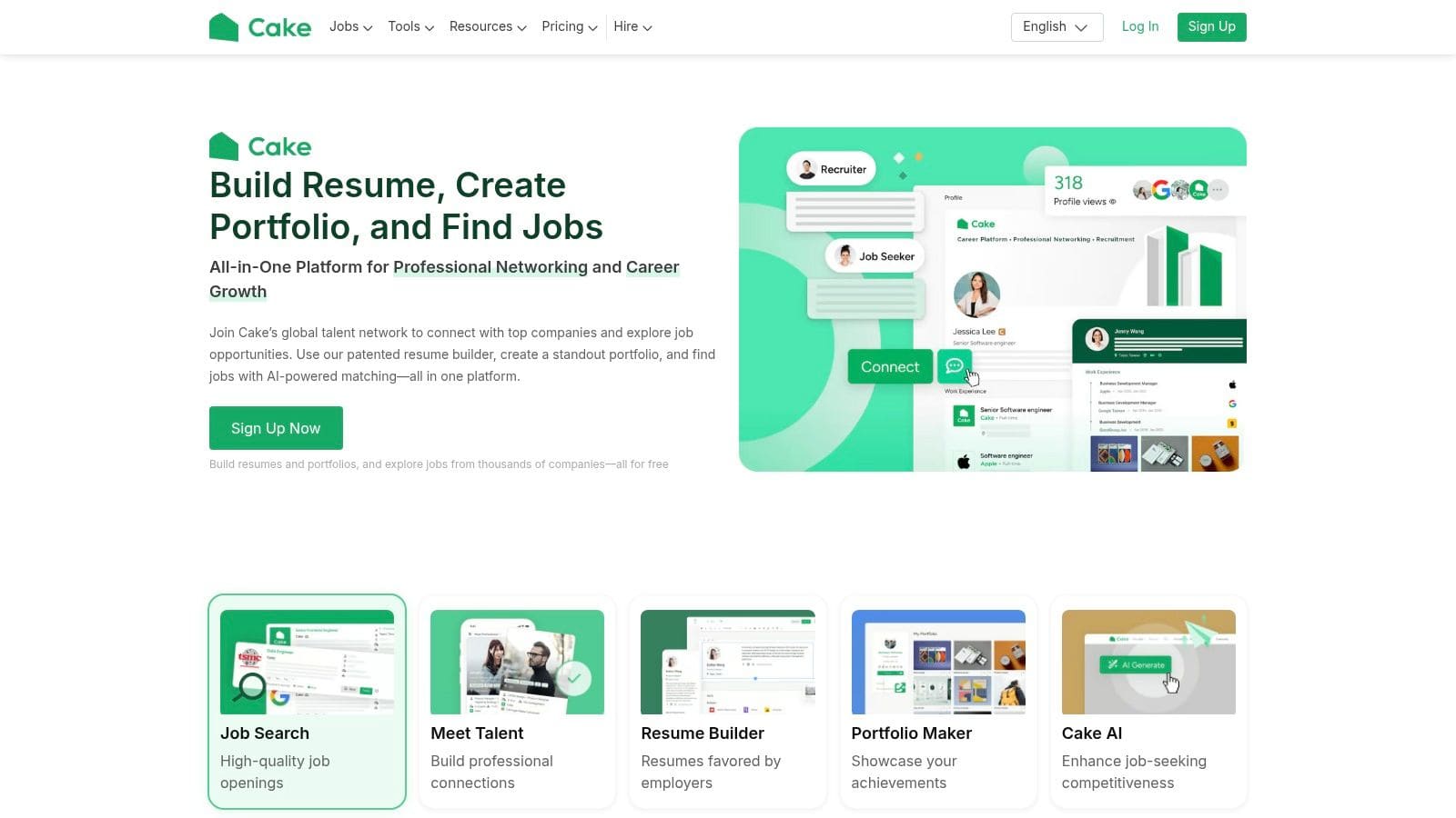 Kickresume showing AI-powered resume building with modern templates