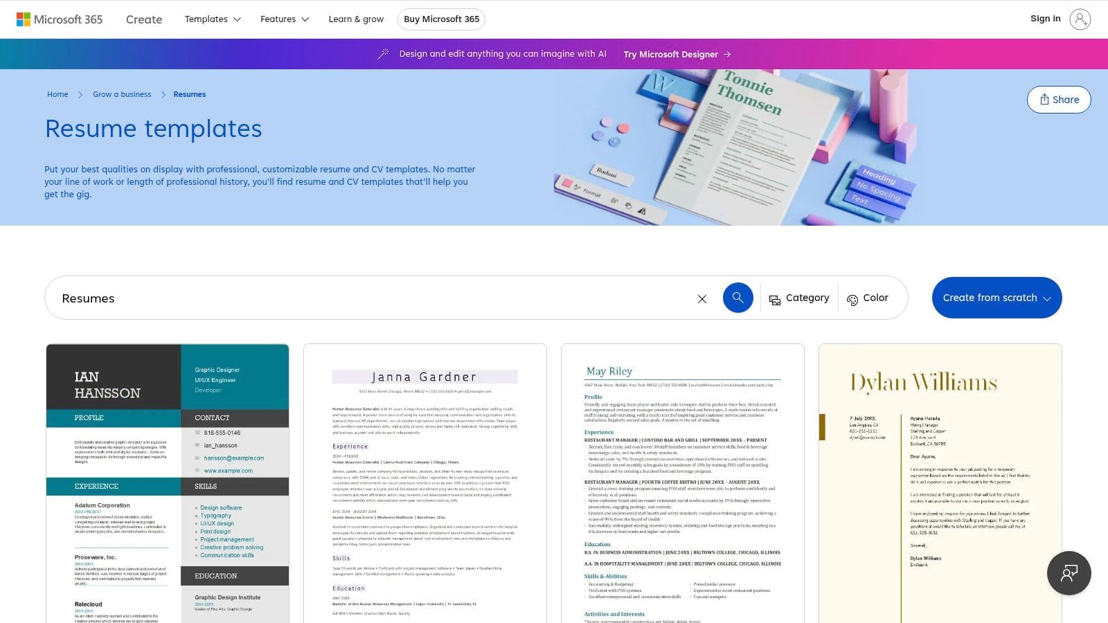 Google Docs Template Gallery showing professional resume templates with collaborative editing features