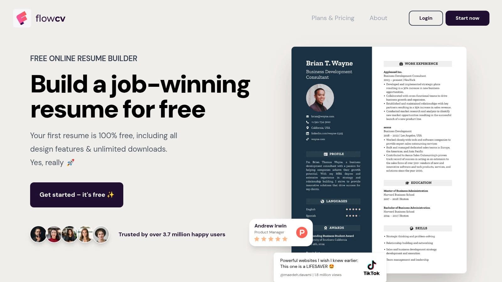 Novorésumé showing clean professional templates with ATS-friendly design